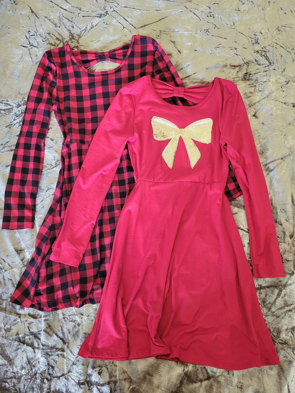 Btween Girls 2pc Dress Set Size 10 Red Sequin Bow & Buffalo Plaid Holiday Party